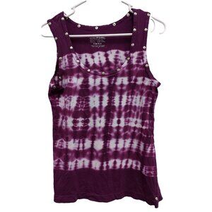 Neon Buddha Womens Tank Top Small Purple White Tie Dye Studded Hippie BOHO